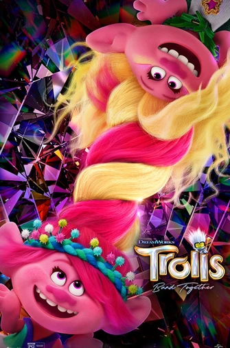 Movie poster for trolls band together movie.